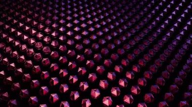 Soyut Mor ve Kırmızı Geometrik Desen: Tekrarlanan Icosahedronların 3D Yapılandırılmış Arkaplanı