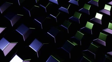 Soyut 3D Küpler: Koyu, metalik, yeşil ve mor renkler