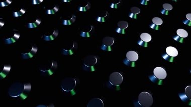 Görüntü, koyu renkli metal küplerin soyut bir bileşimini gösteriyor. Işık ve gölgenin etkileşimi üç boyutlu dokuyu geliştirir..