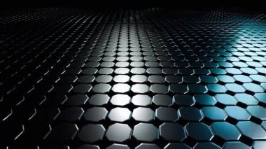 Görüntü, koyu renkli metal küplerin soyut bir bileşimini gösteriyor. Işık ve gölgenin etkileşimi üç boyutlu dokuyu geliştirir..