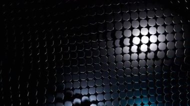 Karanlık, soyut bir arkaplan. Altıgen şebeke deseni. Metalik, parlak bir doku. Teknoloji, dijital, fütüristik, minimal tasarım. 3 boyutlu görüntüleme. Siberpunk, geometrik şekiller, koyu mavi aksanlar, düşük ışık.