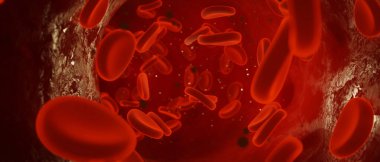 Mikroskobik görüntü. Kan dolaşımında bakteriyel atak altındaki alyuvar hücrelerinin 3 boyutlu tıbbi çizimi. Sağlık ve bilim görselleri için ideal.