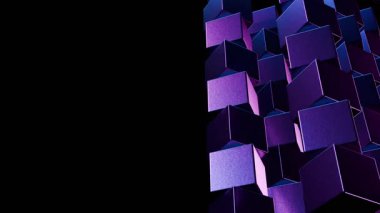 Soyut Mor Mavi Küpler 3D Render Koyu Arkaplan
