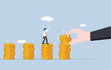 Maaş ayarlaması, çalışanların beceri gelişiminden gelen maaş artışı, iş tanıtım konsepti, iş adamının maaş zammından memnun olması.