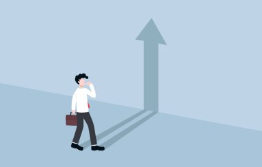 Büyüme ve başarı tutkusu, kariyer amacı, motivasyon, konsepti geliştirme ve başarma yeteneğine olan inanç, iş adamı gölgesine yükselen ok olarak bakıyor. 