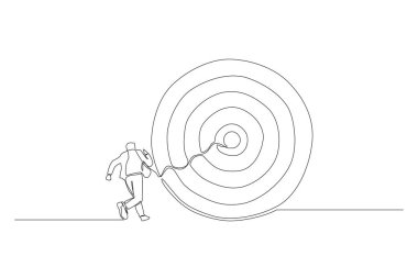 Hedefe giden işadamının sürekli çizimi, iş hedefi kavramına ulaşma hırsı, tek satır sanat.. 