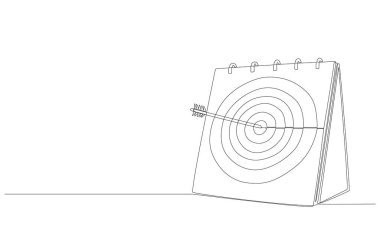 Masa başı takvime sürekli bir okçuluk hedefi çizimi ok, aylık iş hedefi konsepti ve tek satırlık sanat eseriyle yapıldı..