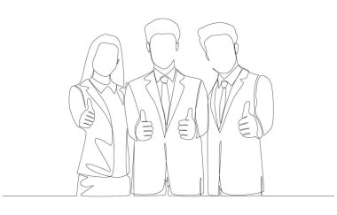 İşletme takımının sürekli çizdiği çizimler baş parmak işareti, iş ekibi çalışması, işbirliği konsepti, tek satır sanat..