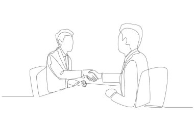 İş ortağıyla tokalaşırken, iş anlaşması konsepti, tek satırlık sanat..