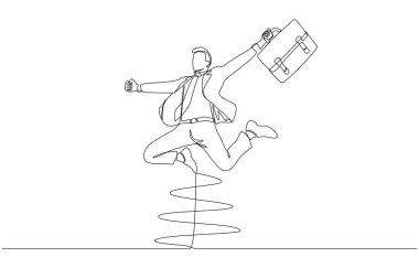 Continuous one line drawing of businessman jumping to celebrate career success, celebration of work achievement concept, single line art.