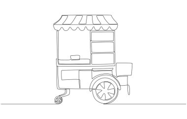 Sürekli çizilen Tayland sokak yemek arabası, satılan araba, haftalık market konseptindeki yemek standı, tek sıra sanat..