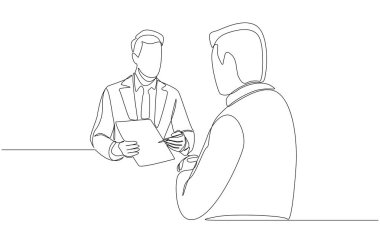 Devamlı sigorta acentesi çizimi müşteriye sigorta poliçesi, hayat sigortası konsepti, tek satırlık sanat...