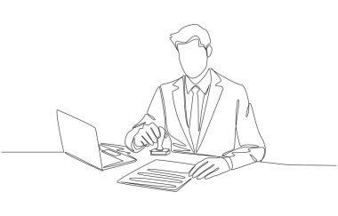 Şirket mührünü doküman ya da anlaşmaya damgalayan, sözleşme imzalayan ya da belge tasdik eden tek satır çizimi, tek satır sanat