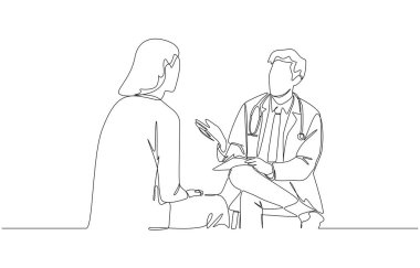 Psikiyatristlerin hastalarla dostça konuştuğu tek bir çizim, akıl sağlığı kontrolü, psikiyatrik danışmanlık konsepti, tek satırlık sanat.