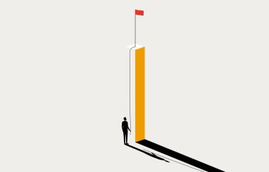 Yükseğe tırmanmaya çalışan iş adamı, iş zorluğu ve zorluk konsepti, asgari iş tasarımı.