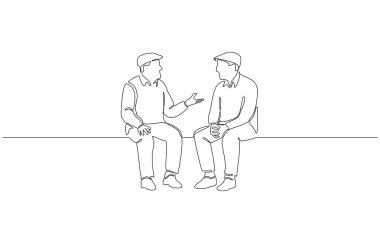 Aralıksız iki yaşlı adamın oturup konuştuğu tek satır çizimi, tek satır sanat.