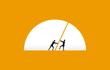 Rakip, iş rekabeti, pazar payı hakimiyeti konsepti ve asgari iş tasarımı arasında yarı daire çizmeye çalışan işadamı.