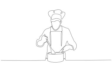 Mutfakta yemek pişirirken sürekli çizilen bir çizim tencereyi karıştırıyor, tek sıra sanat eseri.