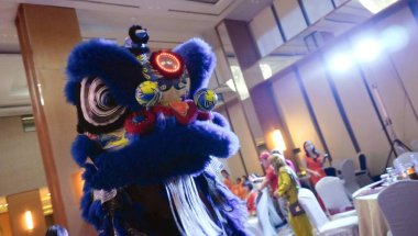 Bandung, Endonezya - 9 Şubat 2024; Barongsai Çin Yeni Yıl kutlamaları sırasında dans gösterisi