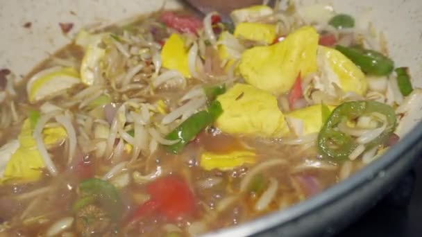 Sauted Bean Sprouts Tofu Seasoned Tauco Seasoning — Stock Video