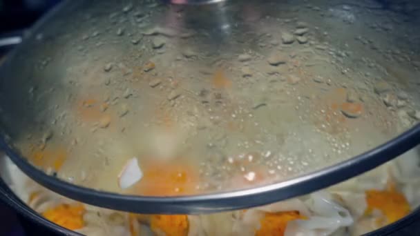 鱼馅饺子 配上薄片胡萝卜 蒸几分钟后煮熟 — 图库视频影像