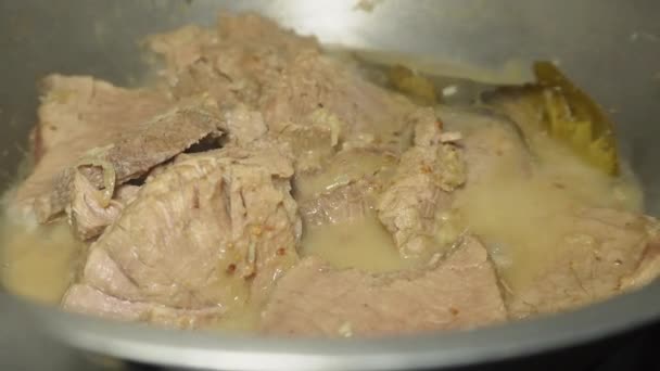 Process Soaking Beef Broth Absorb Flavors Tenderize Meat — Stock Video