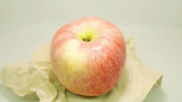 Closeup Fresh Fuji Apples White Background — Stock Video