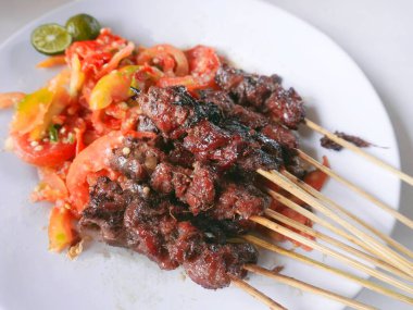 Close up of delicious beef satay called 