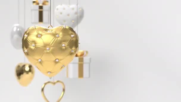 Rotation Coeur Doré Décoré Pointes Concept Amour Avec Espace Copie — Video