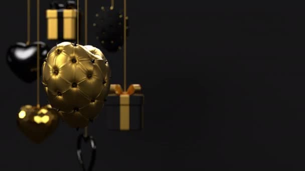 Roterende Gouden Harten Versierd Spikes Love Concept Met Kopieerruimte Voor — Stockvideo