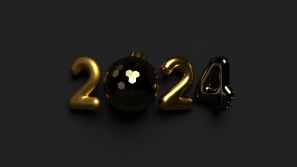 2024 New Year Sign Rotating Ball Metallic Golden Black Numbers — Vídeos de Stock