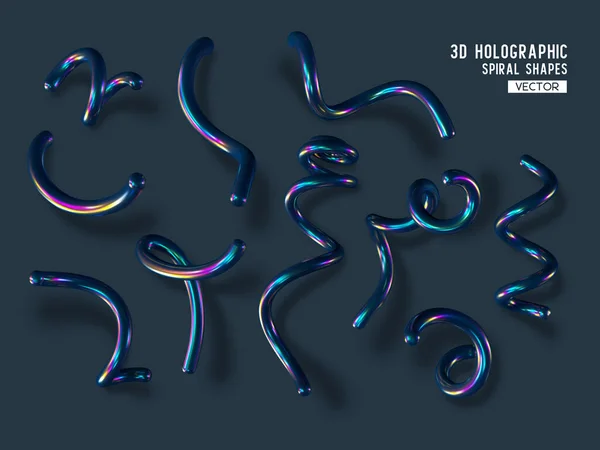 Ensemble Formes Holographiques Abstraites Spirale Primitives Géométriques Brillantes Avec Ombre — Image vectorielle