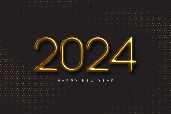 Gold 2024 Happy New Year Metallic Golden Numbers Black Background — Stock Vector