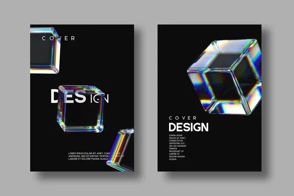 Brochures Flyers Posters Omslagontwerp Abstract Transparante Glanzende Blokjes Met Dispersie — Stockvector