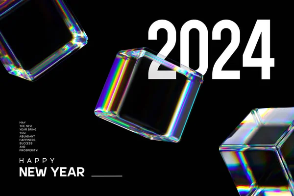 2024 Año Nuevo Abstracto Concepto Negro Con Cubos Multicolores Transparentes — Archivo Imágenes Vectoriales