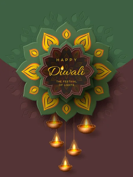 Design Férias Festival Diwali Com Estilo Corte Papel Rangoli Indiana — Vetor de Stock