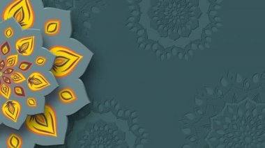 Kopya uzayı ile dönen Hintli Rangoli. Diwali Işık Festivali. Mavi arkaplan. 4K döngü video canlandırması.