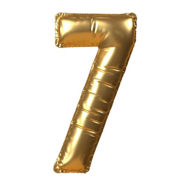 3 Boyutlu Altın Balon Numara 7. 3d resimleme.