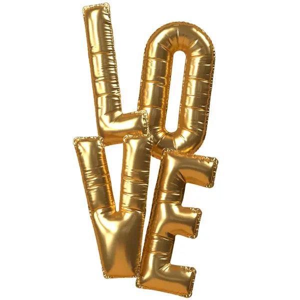 Balão Gold Love Word Renderizar Ilustração — Fotografia de Stock