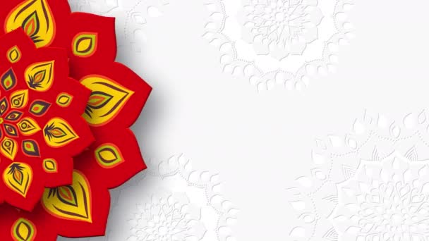 Rosso Rotante Indiano Rangoli Con Spazio Copia Composizione Festival Diwali — Video Stock