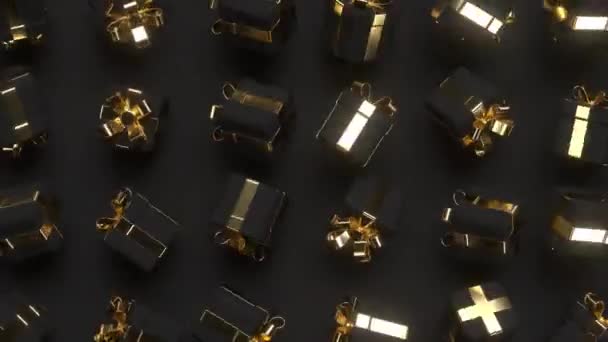 Rotující Černé Dárkové Krabice Zlatou Mašlí Černý Pátek Sezónní Prodej — Stock video