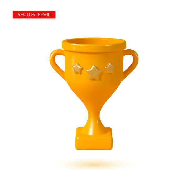 Третий Трофей Желтый Кубок Золотыми Звездами Белом Фоне Трехмерная Векторная — стоковый вектор