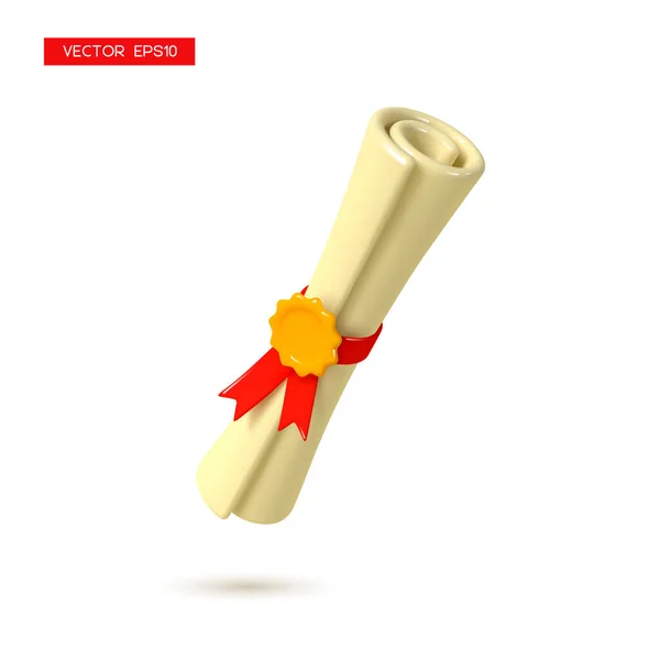 Diploma Rolagem Com Selo Amarelo Fita Vermelha Graduação Conceito Educação — Vetor de Stock