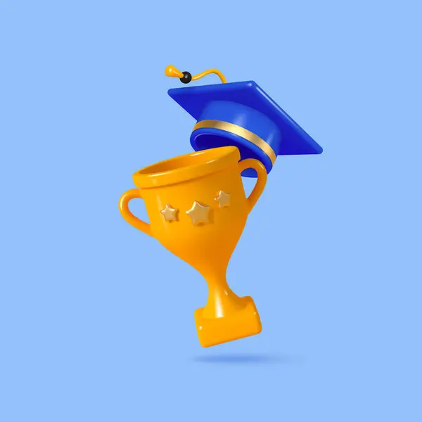 Trofeo Con Gorra Graduación Educación Concepto Ceremonia Grado Renderizado Vector — Archivo Imágenes Vectoriales