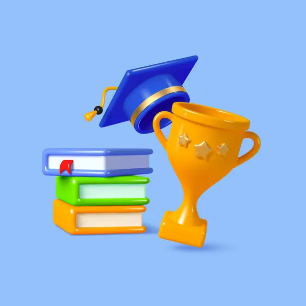 Βιβλία Καπέλο Αποφοίτησης Και Τρόπαιο Εκπαίδευση Τελετή Αποφοίτησης Καθιστούν Διανυσματική — Διανυσματικό Αρχείο