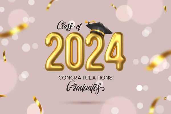 Τελετή Αποφοίτησης Τάξη Του 2024 Αριθμούς Χρυσού Καπάκι Και Σερπεντίνη — Διανυσματικό Αρχείο