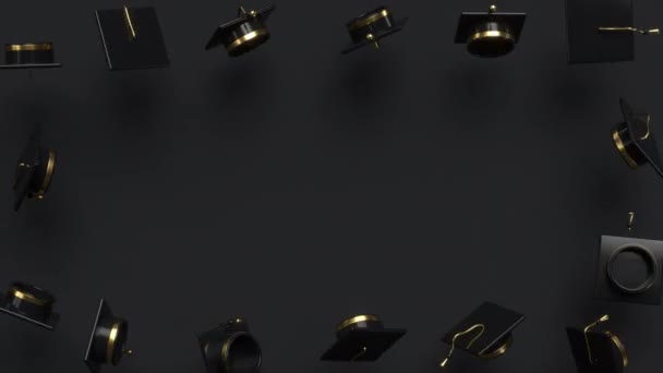 Random Rotating Graduation Caps Copy Space Education Diploma Award Degree — Stock Video
