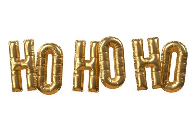 Balon Altın Mutlu Noeller, Mutlu yıllar 2025, Ho Ho Ho Lettering. 3d resimleme.