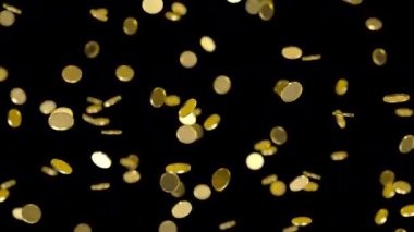 Altın sikkeler düşüyor, alfa kanalı. 3D render 4K döngü canlandırması.