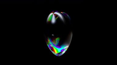 3D cam, yayılma etkisiyle şeffaf kalbi döndürüyor. Moda, parlak renkler. Alfa kanalıyla 4k kusursuz döngülü animasyon.